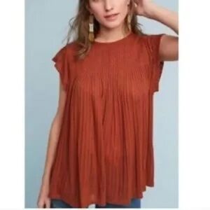 Anthropologie Akemi + Kin Burnt Orange Copper Swing Trapeze Keyhole Babydoll Top